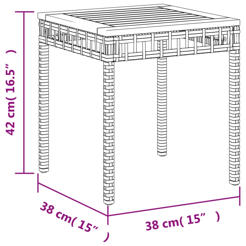 Mesa de jardim 38x38x42 cm vime PE/acácia mistura de beges