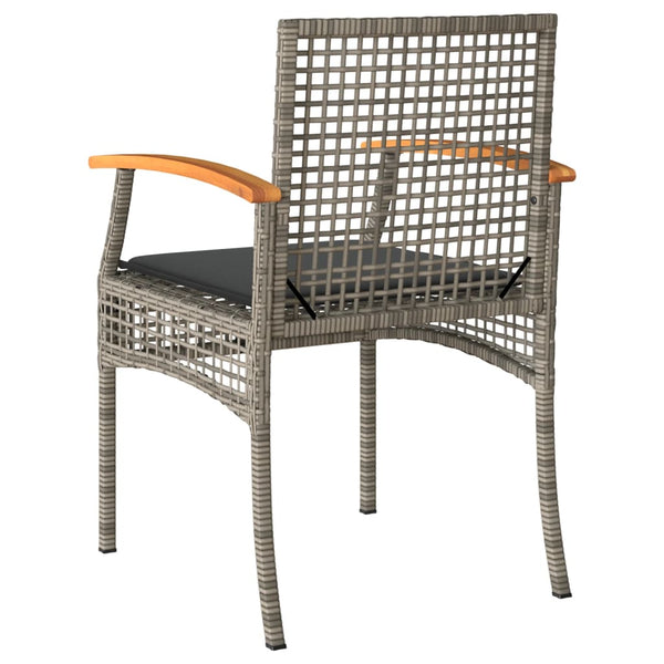 Cadeiras de jardim com almofadões 2 pcs vime PE/acácia cinzento