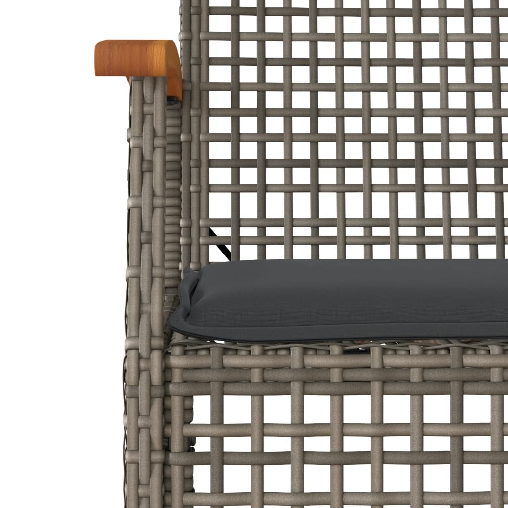 Cadeiras de jardim com almofadões 2 pcs vime PE/acácia cinzento