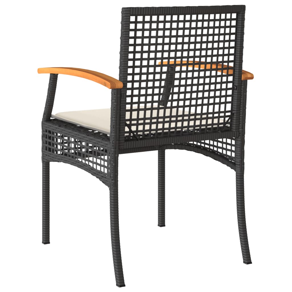 Cadeiras de jardim com almofadões 4 pcs vime PE/acácia preto