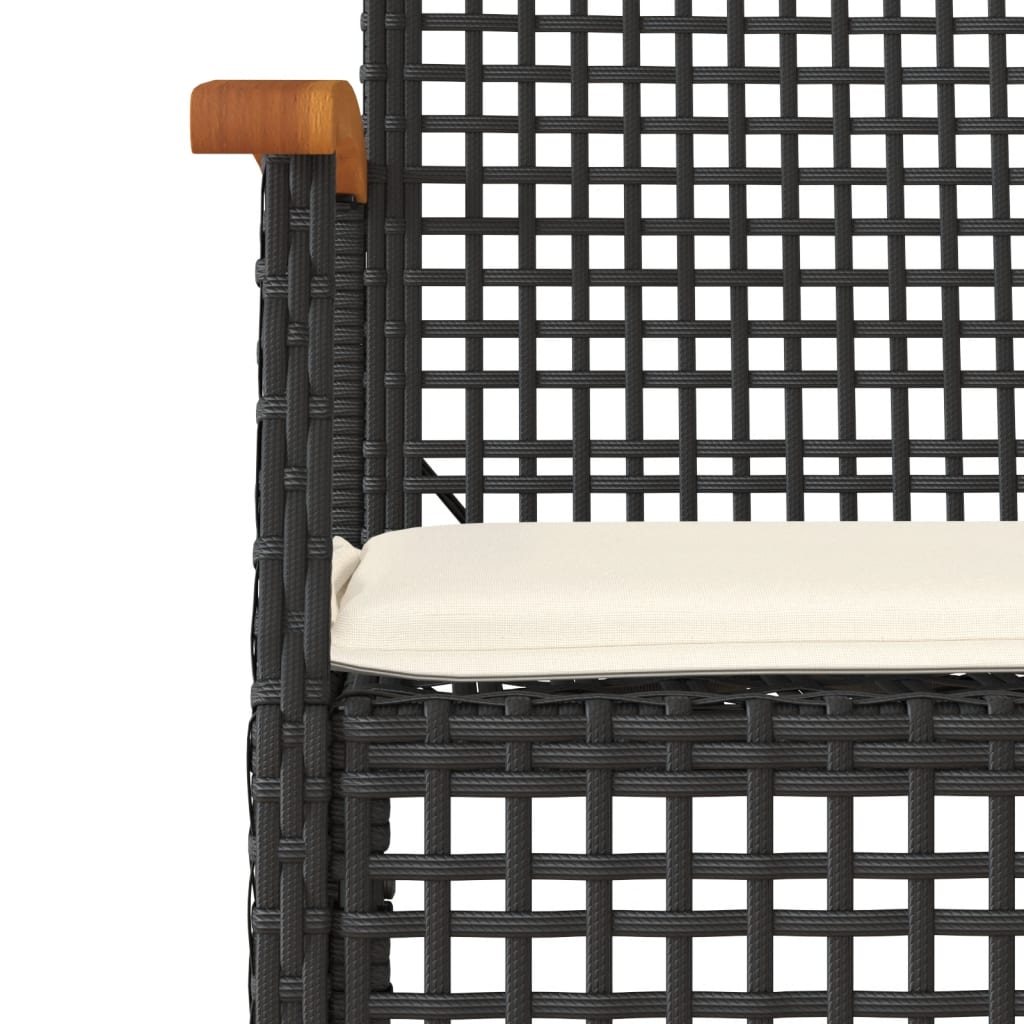 Cadeiras de jardim com almofadões 4 pcs vime PE/acácia preto