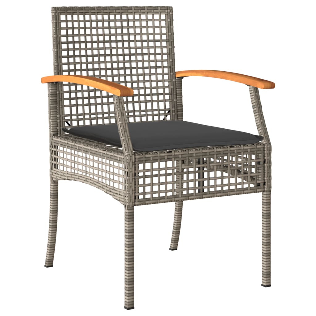 Cadeiras de jardim com almofadões 4 pcs vime PE/acácia cinzento