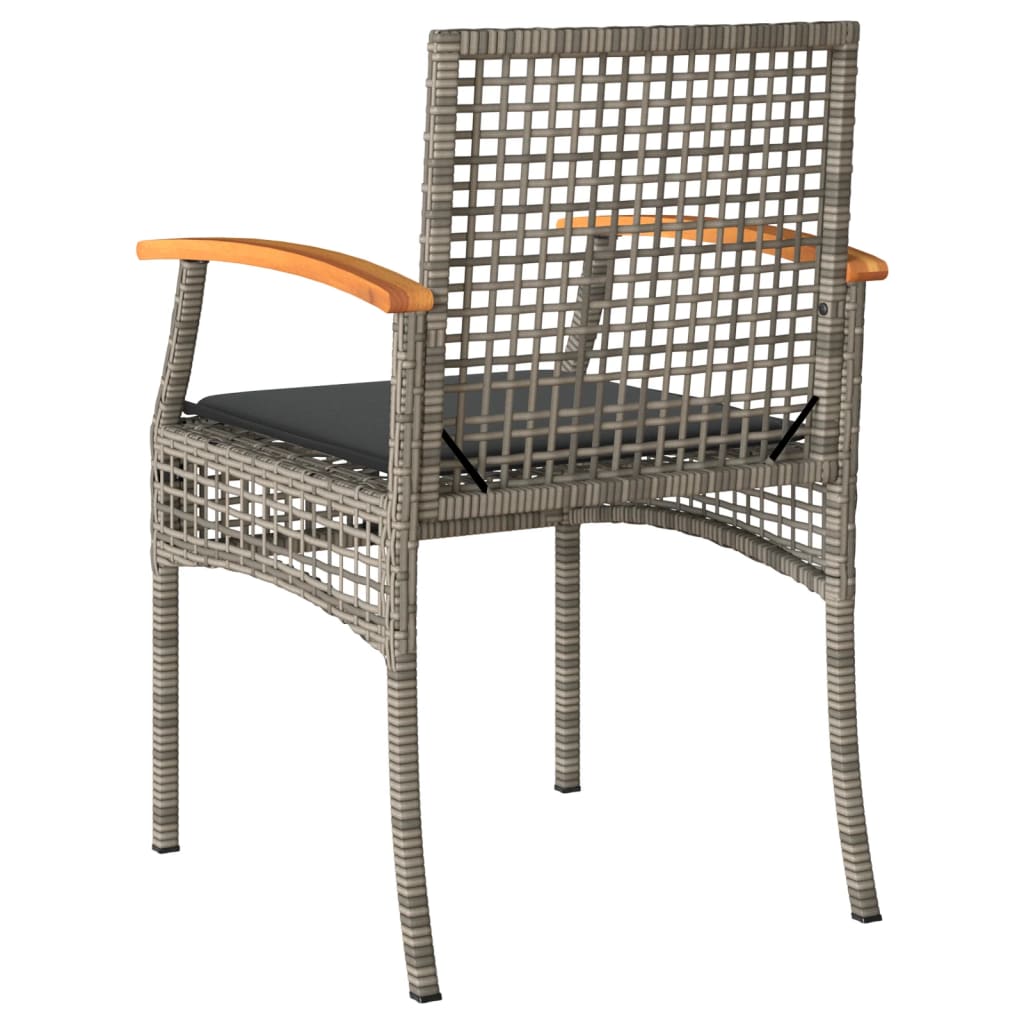 Cadeiras de jardim com almofadões 4 pcs vime PE/acácia cinzento