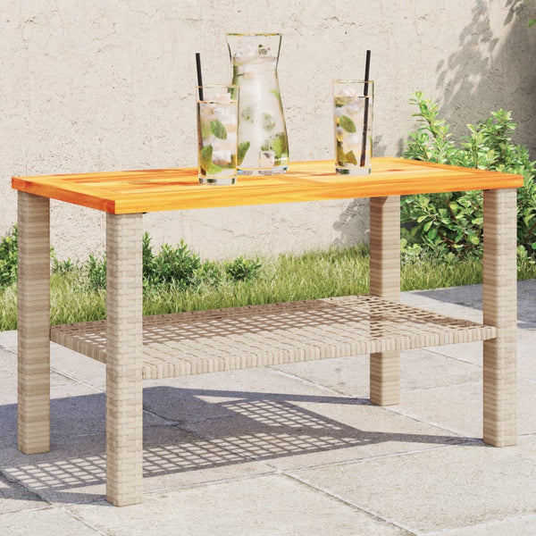 Mesa de jardim 70x38x42 cm vime PE e madeira de acácia bege