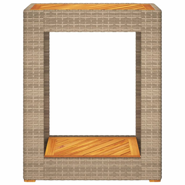 Mesa apoio jardim c/ tampo madeira 60x40x75 cm vime PE bege