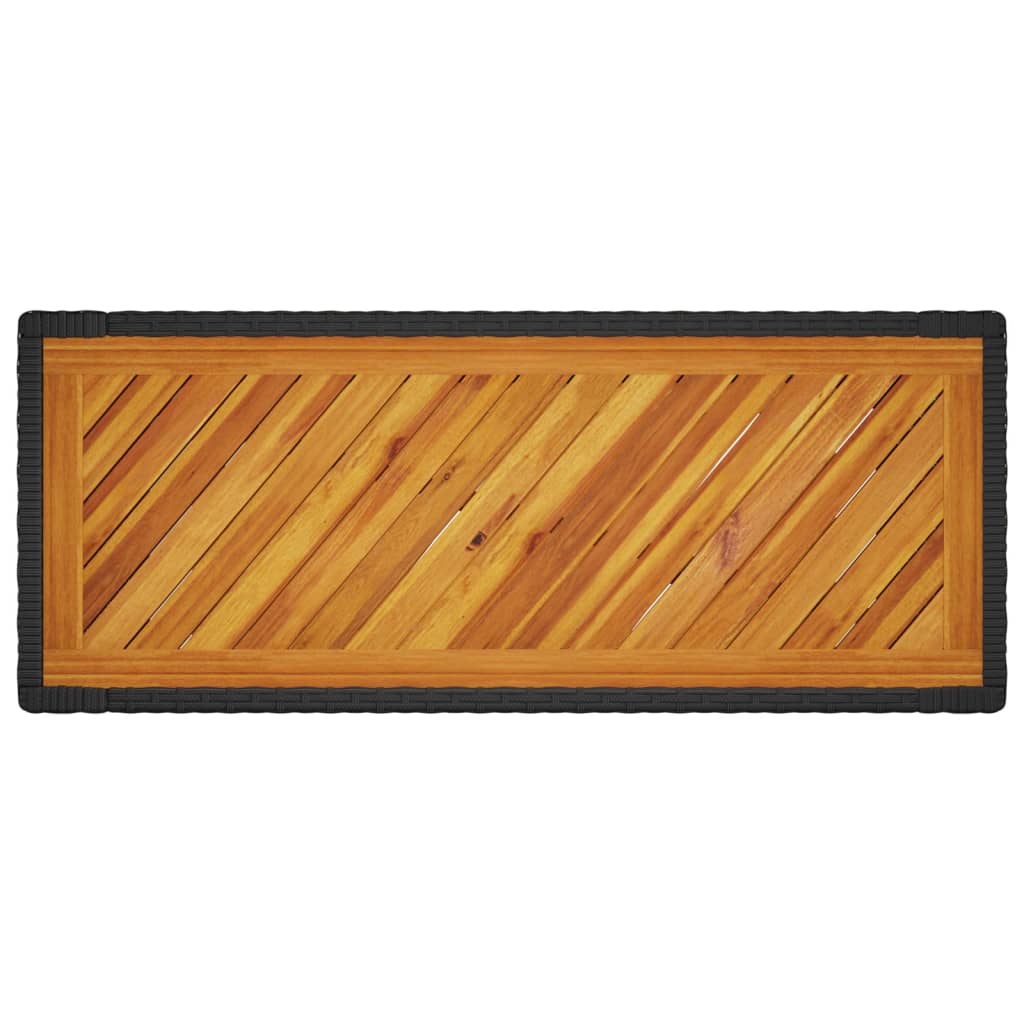 Mesa de jardim com tampo de madeira 100x40x75 cm vime PE preto