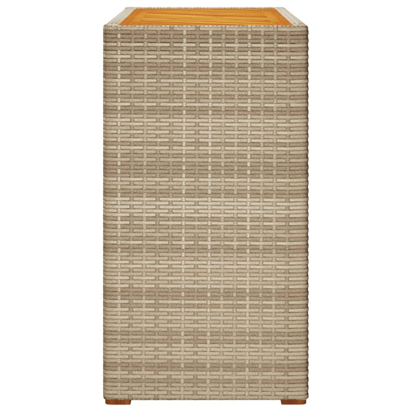 Mesa apoio jardim c/ tampo madeira 100x40x75 cm vime PE bege