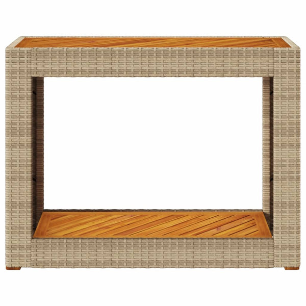 Mesa apoio jardim c/ tampo madeira 100x40x75 cm vime PE bege