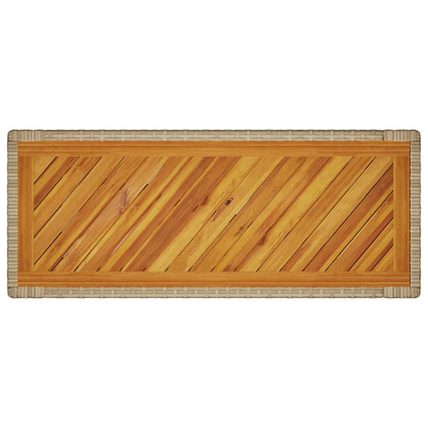 Mesa apoio jardim c/ tampo madeira 100x40x75 cm vime PE bege