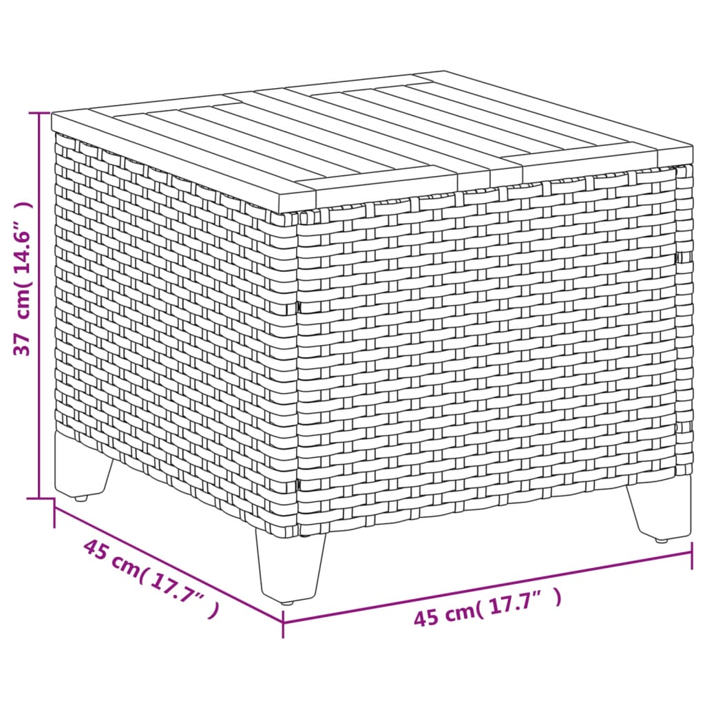 Mesa de jardim 45x45x37 cm vime PE e madeira de acácia preto