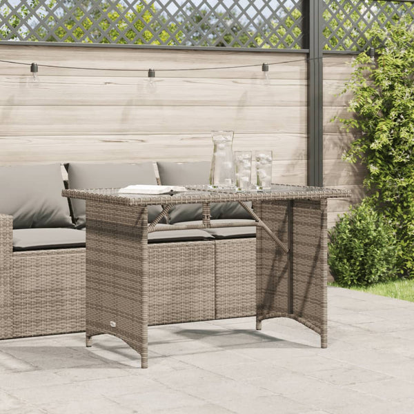 Mesa de jardim com tampo de vidro 110x68x70 cm vime PE cinza