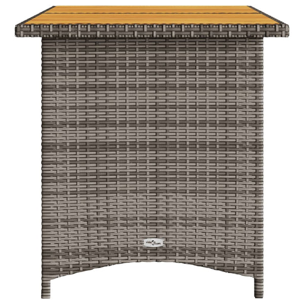 Mesa de jardim com tampo de madeira 110x68x70 cm vime PE cinza