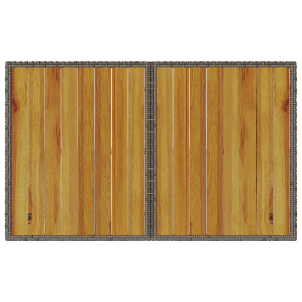 Mesa de jardim com tampo de madeira 110x68x70 cm vime PE cinza