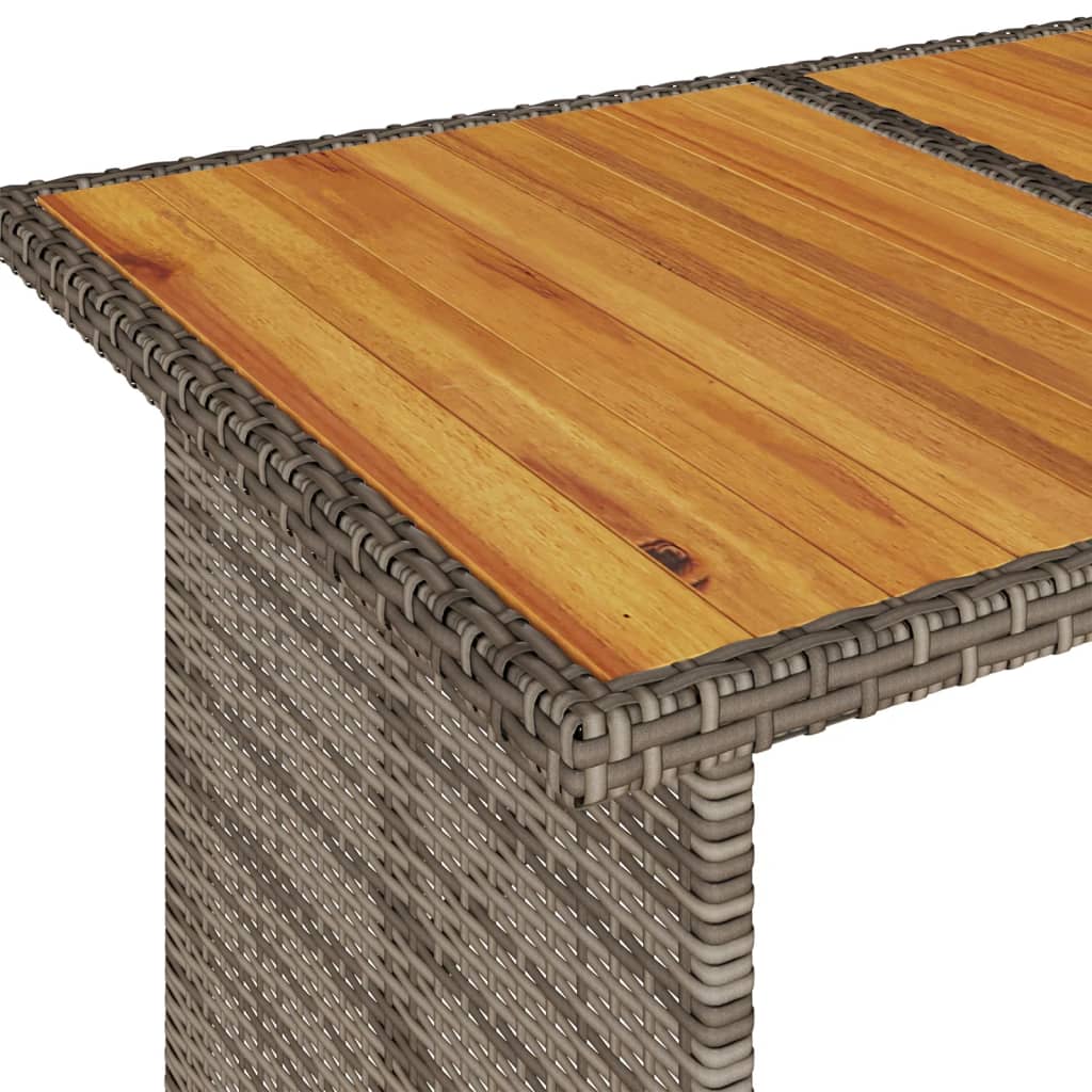 Mesa de jardim com tampo de madeira 110x68x70 cm vime PE cinza