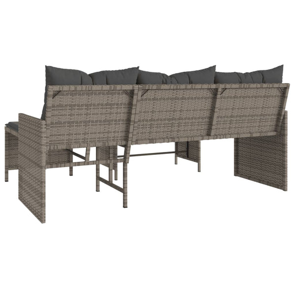 Sofá de jardim forma de L c/ mesa e almofadões vime PE cinzento