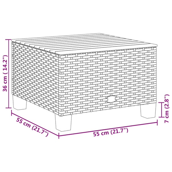 Mesa de jardim 55x55x36 cm vime PE e madeira de acácia cinzento