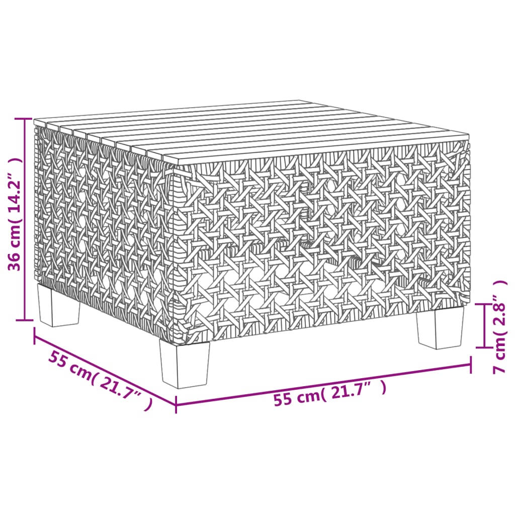 Mesa de jardim 55x55x36 cm vime PE e madeira de acácia preto