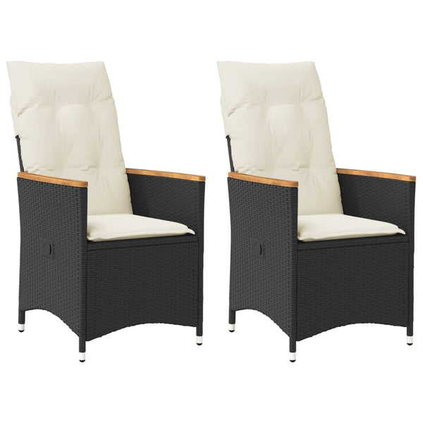 Cadeiras de jardim reclináveis c/ almofadões 2pcs vime PE preto