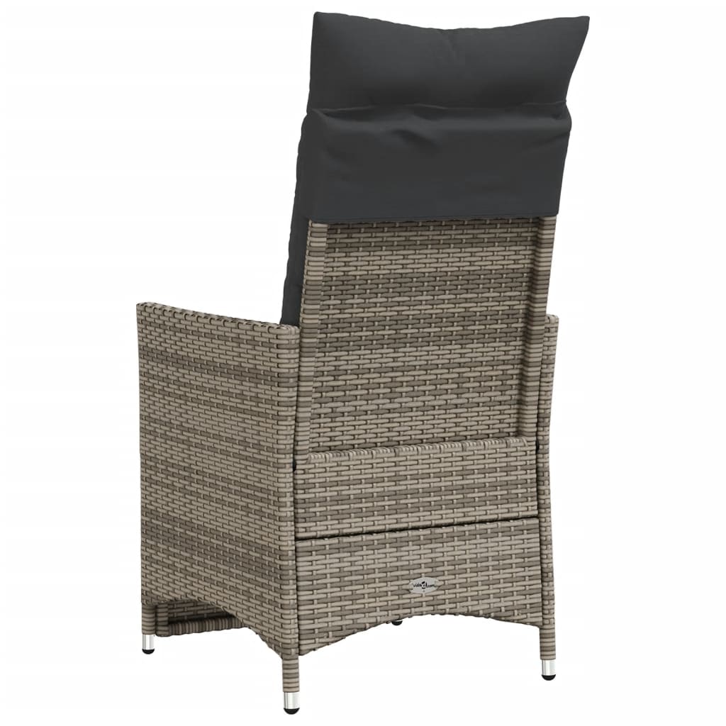 Cadeira de jardim reclinável com almofadões vime PE cinzento