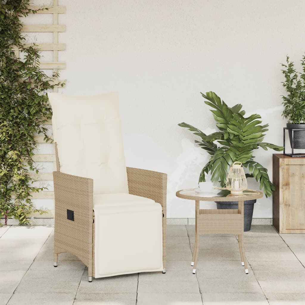 Cadeira de jardim reclinável com almofadões vime PE bege