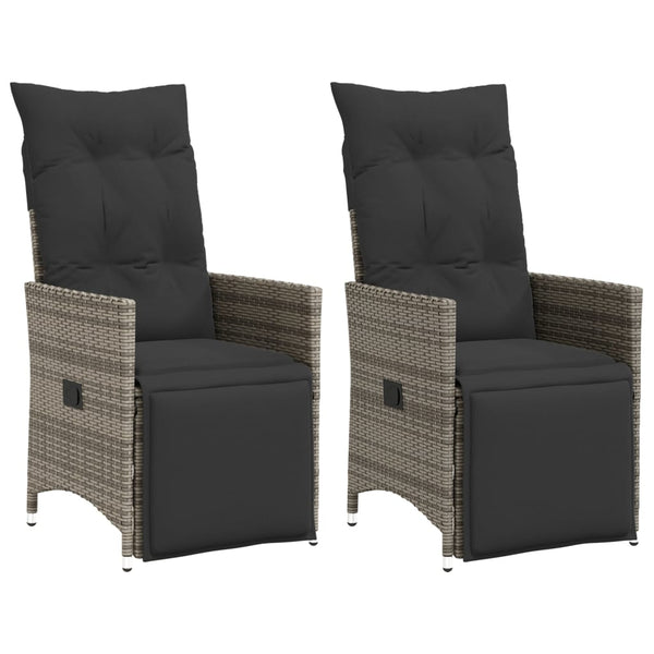 Cadeiras jardim reclináveis 2 pcs c/ almofadões vime PE cinza