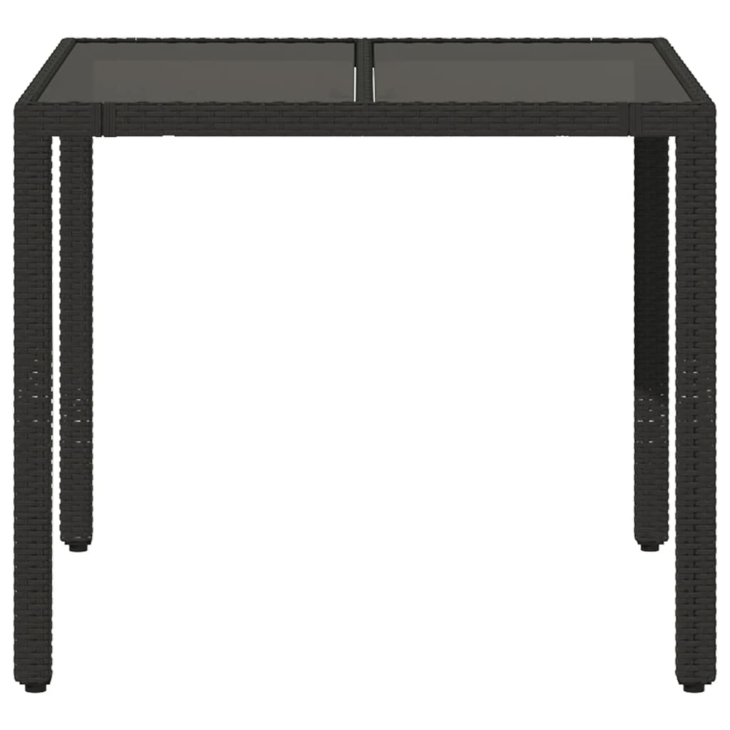 Mesa de jardim com tampo de vidro 90x90x75 cm vime PE preto