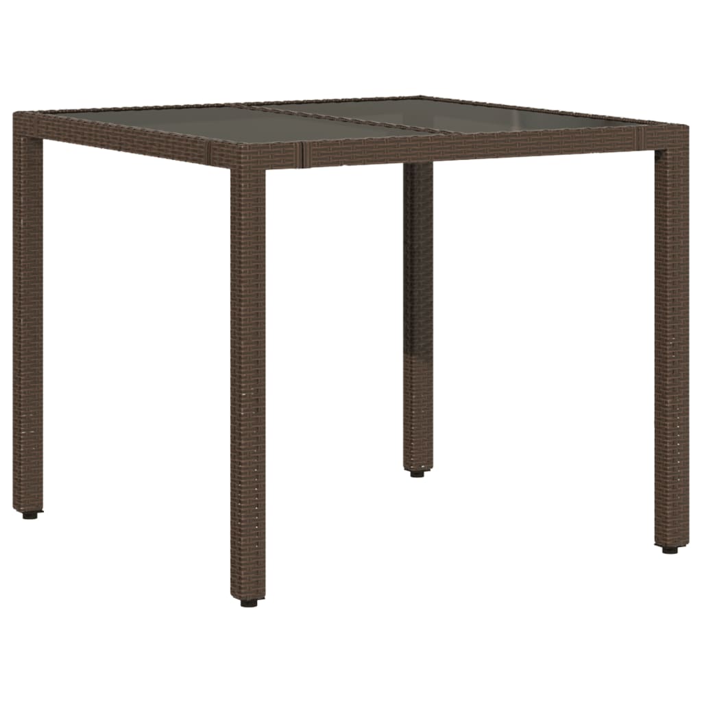 Mesa de jardim com tampo de vidro 90x90x75 cm vime PE castanho