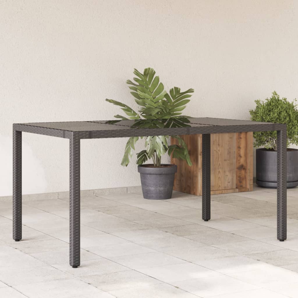 Mesa de jardim com tampo de vidro 150x90x75 cm vime PE preto