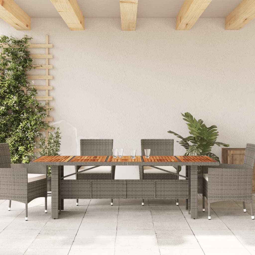 Mesa de jardim com tampo de madeira de acácia vime PE cinzento