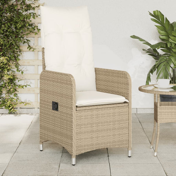 Cadeiras de jardim reclináveis 2 pcs c/ almofadões vime PE bege