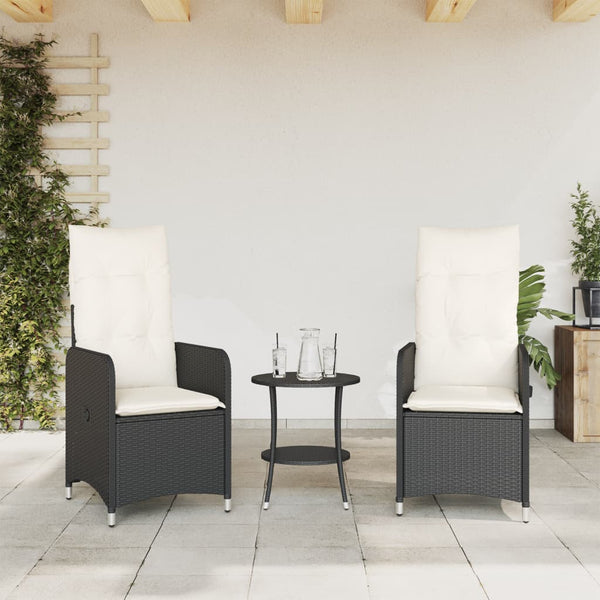 Cadeiras jardim reclináveis 2 pcs com mesa vime PE preto