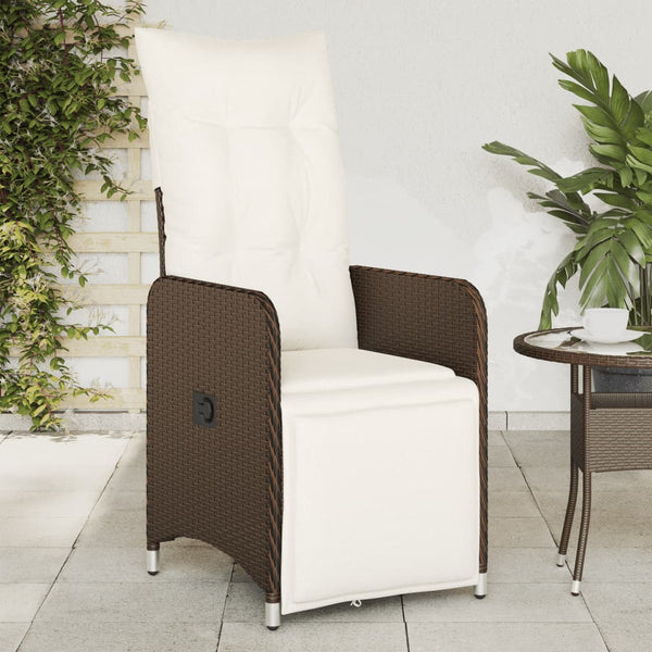 Cadeiras jardim reclináveis 2pcs c/ almofadões vime PE castanho