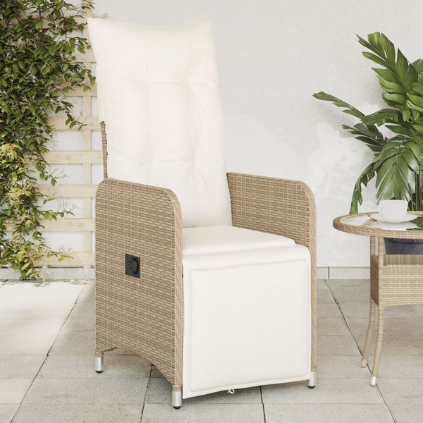 Cadeiras de jardim reclináveis 2 pcs c/ almofadões vime PE bege
