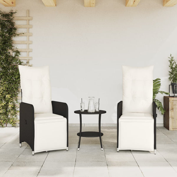 Cadeiras jardim reclináveis 2 pcs com mesa vime PE preto