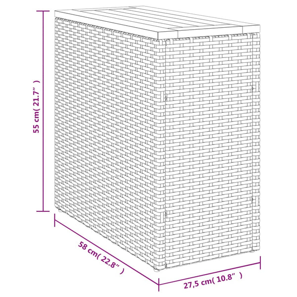 Mesa apoio jardim c/ tampo madeira 58x27,5x55 cm vime PE cinza