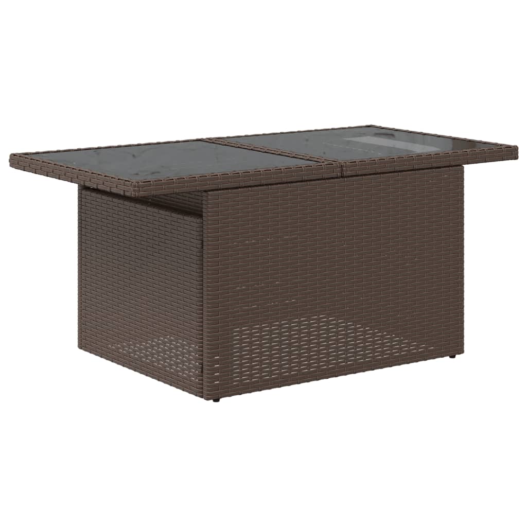 Mesa de jardim com tampo de vidro 100x55x73 cm vime PE castanho