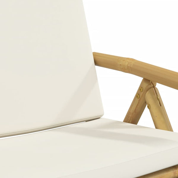 4 pcs cadeiras bistrô dobráveis c/ almofadões branco nata bambu