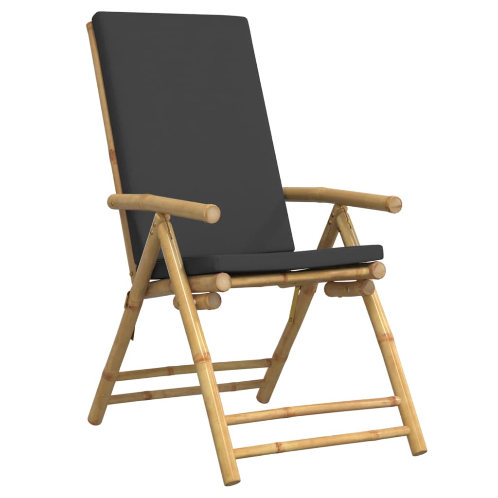 4pcs cadeiras bistrô dobráveis c/ almofadões cinza escuro bambu