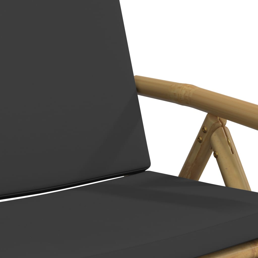 6pcs cadeiras bistrô dobráveis c/ almofadões cinza escuro bambu