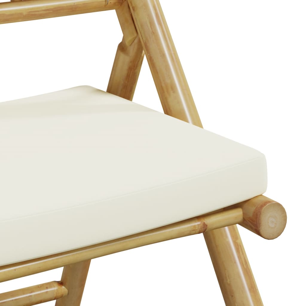 2 pcs cadeiras bistrô dobráveis c/ almofadões branco nata bambu