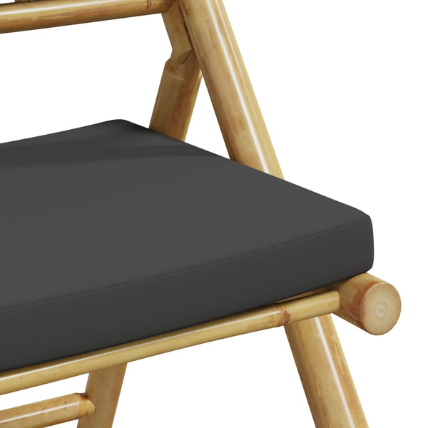 2pcs cadeiras bistrô dobráveis c/ almofadões cinza escuro bambu