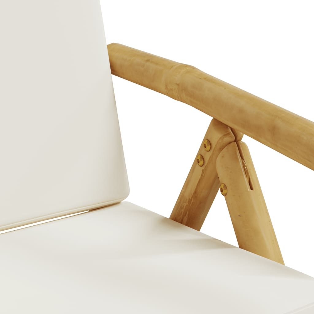 2 pcs cadeiras bistrô dobráveis c/ almofadões branco nata bambu