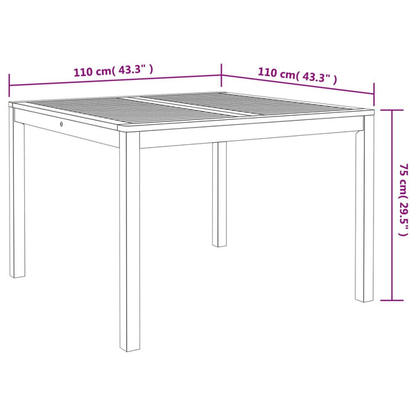 Mesa de jantar p/ jardim 110x110x75 cm madeira de acácia maciça