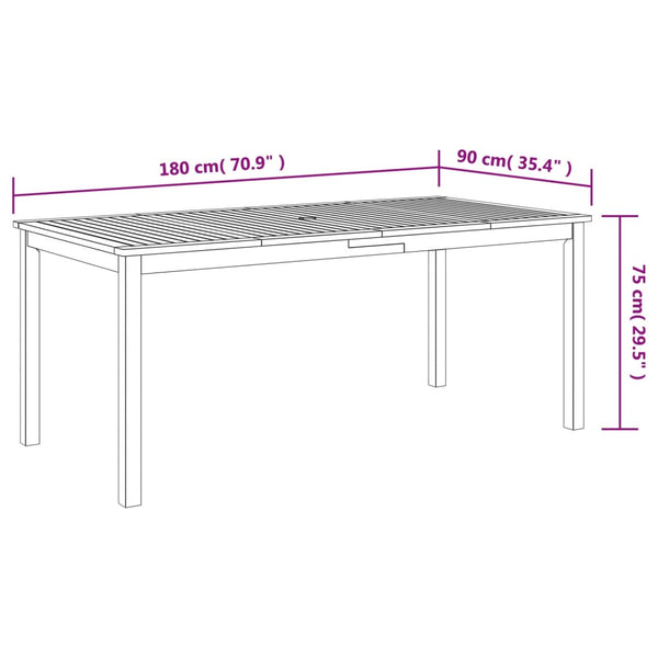 Mesa de jantar p/ jardim 180x90x75 cm madeira de acácia maciça