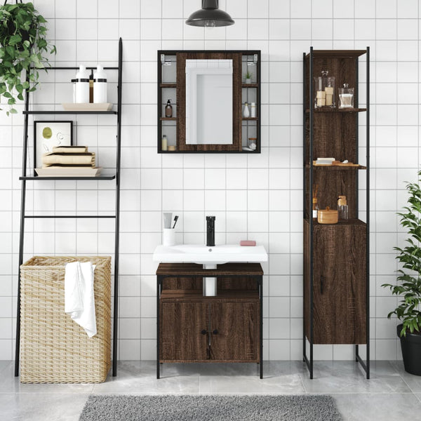3 pcs conjunto móveis WC derivados de madeira carvalho castanho