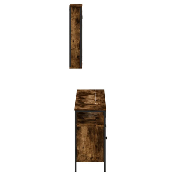 3 pcs conjunto de móveis WC madeira processada carvalho fumado