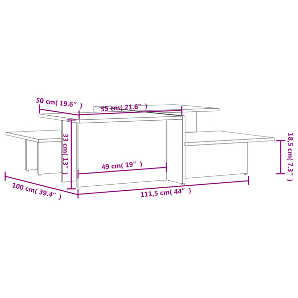 Mesas de centro 2 pcs derivados de madeira branco