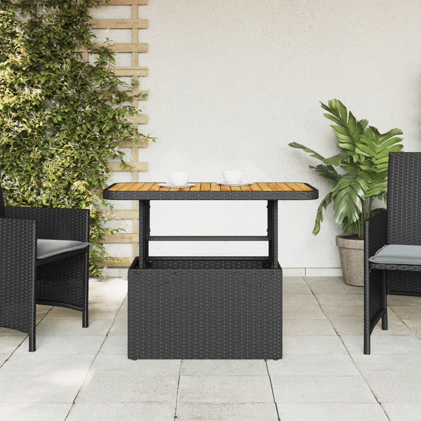 Mesa de jardim 90x55x71 cm vime PE e madeira de acácia preto