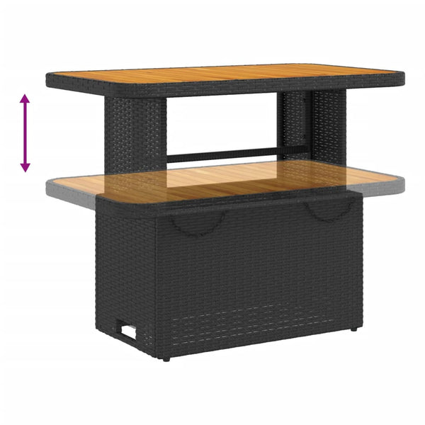 Mesa de jardim 90x55x71 cm vime PE e madeira de acácia preto