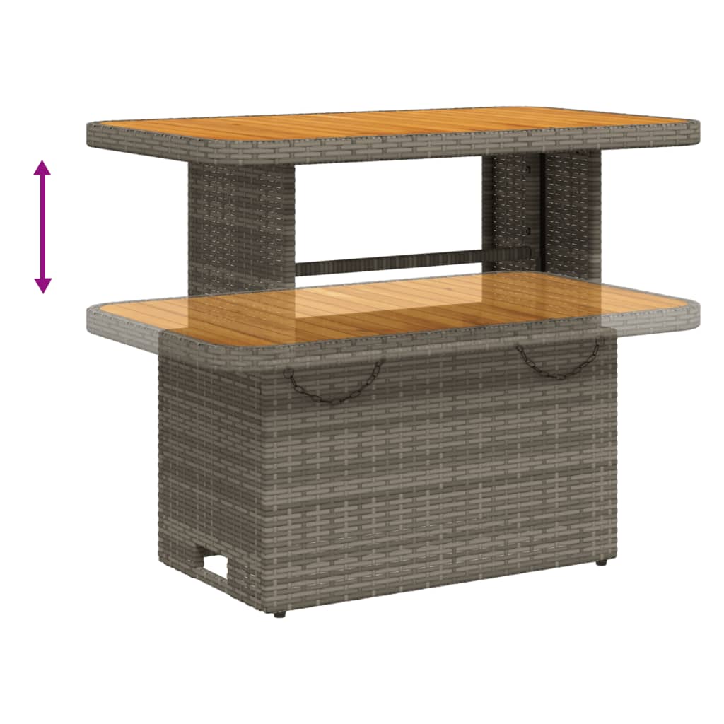 Mesa de jardim 90x55x71 cm vime PE e madeira de acácia cinzento